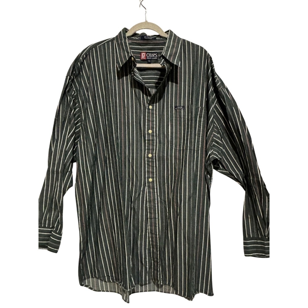 Chaps Ralph Lauren Mens XXL Green Striped Long Sleeve Button Down shirt career